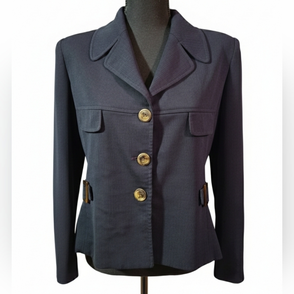 Elegant Navy Women's Blazer with Gold Accents